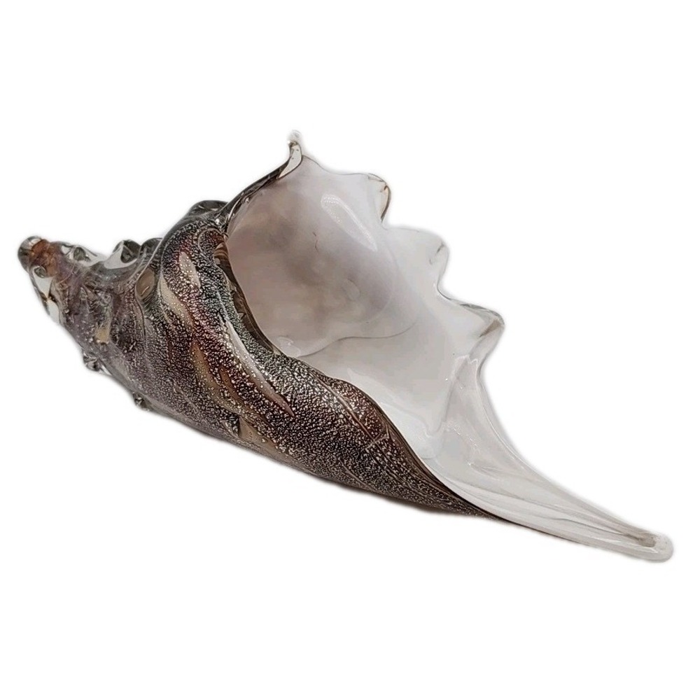 Glass Art Sea Conch Shell Murano Style Sculpture Beach Decor Artisan Handcrafted